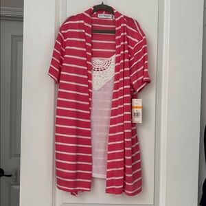 Kim Rogers Red and White Striped Open Cardigan